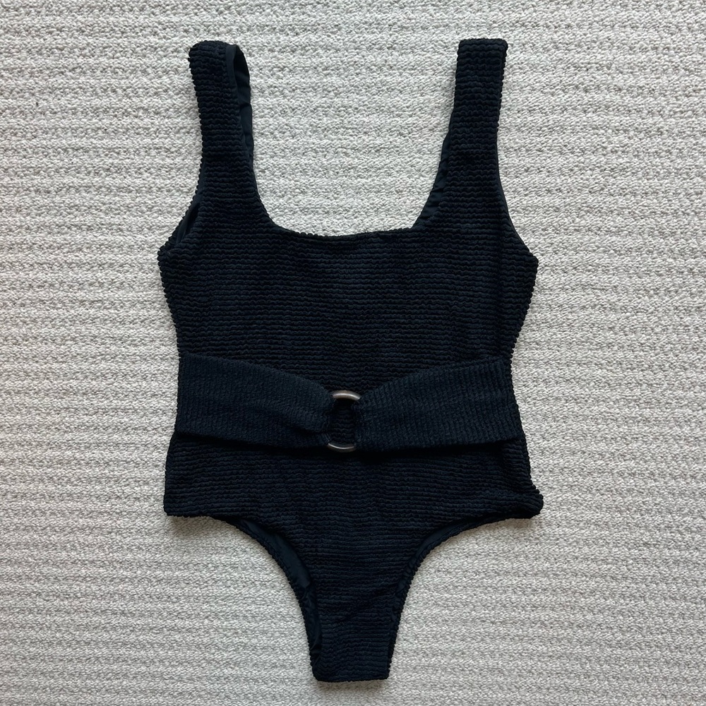 Apra Bikineria Black Crochet Belted One Piece Beach Vacation Resortwear